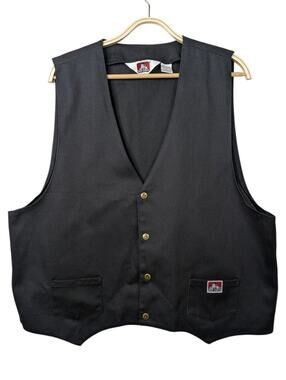 Ben Davis Cotton Twill Vest XL Black Snap Button Workwear Biker Grunge